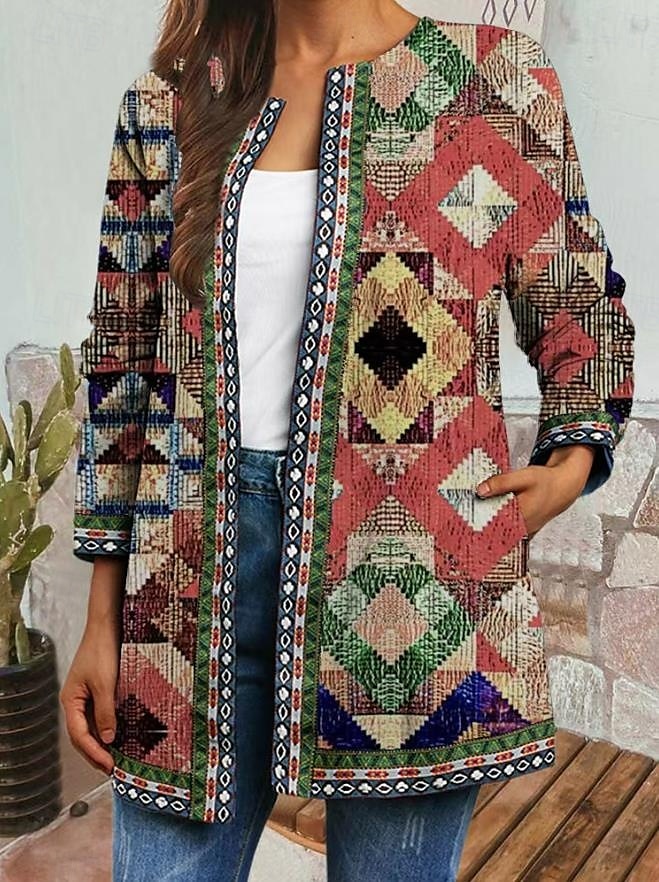 Femme Veste Blouson Soirée Poche Géométrique Coupe Vent Mode Standard Vêtements d'extérieur manche longue Automne Coloré M de 2025 ? $41.99 –P7