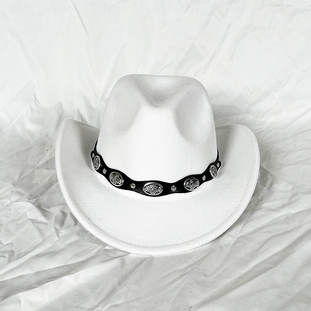 chapeau de cowboy western blanc pour femmes et hommes, chapeau de cowboy bouclé avec fedora en cuir, chapeau de cavalier toca toca de 2025 ? $18.49 –P4