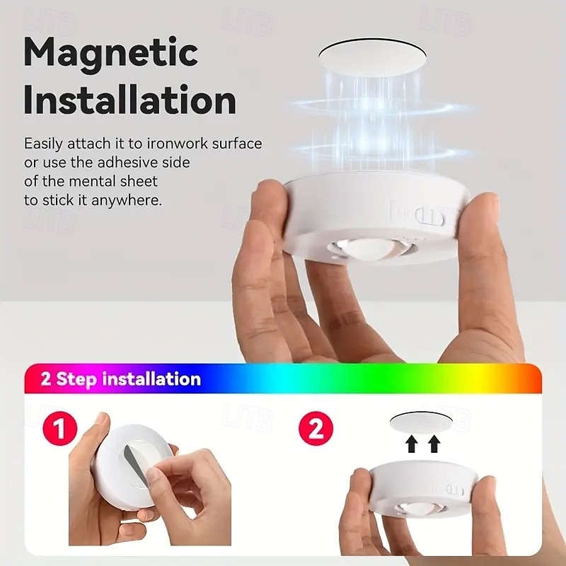 Rechargeable Magnetic RGB LED Cabinet Light with Remote Control Picture Light 12 Color Options Indoor Light for Cabinets and Display Cases USB Rechargeable Xmas Halloween Home Decorative Lamp 1/3Pcs 2025 - $14.49 –P10