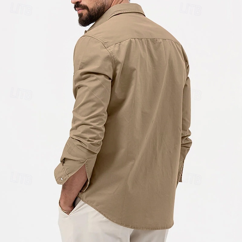 Per uomo Camicia Camicia con bottoni Maglietta informale Nero Bianco Verde chiaro Kaki Verde militare Manica lunga Liscio Colletto Giornaliero Da mare Abbigliamento Di tendenza Informale del 2025 a $25.99 –P2