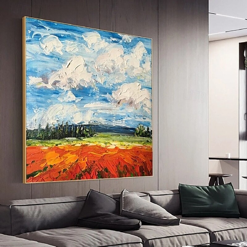 3D-Ölgemälde mit Bergen, handgemalt, dicke Textur, Ölgemälde mit Blütenblättern, beige-blaues Skyline-Schneegemälde auf Leinwand, handgemaltes abstraktes strukturiertes Ölgemälde für Wandkunst, 2025 - $125.99 –P6