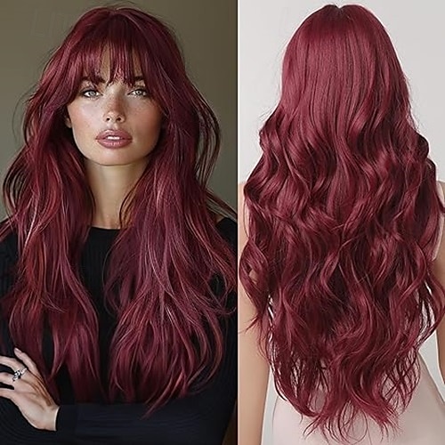 parrucche per donne nere parrucche lunghe e ondulate con frangia parrucca sintetica parrucche di ricambio per capelli del 2025 a $19.99 –P2