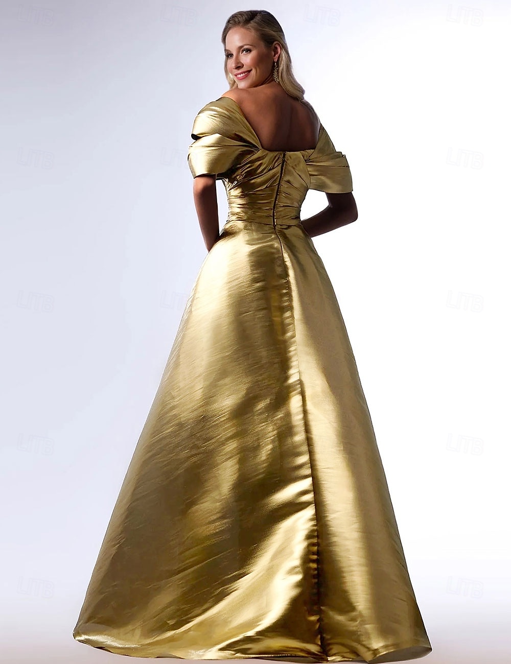 A-Line Evening Gown Elegant Dress Formal Floor Length Short Sleeve Square Neck Pocket Satin with Pleats 2025 - $207.99 –P2
