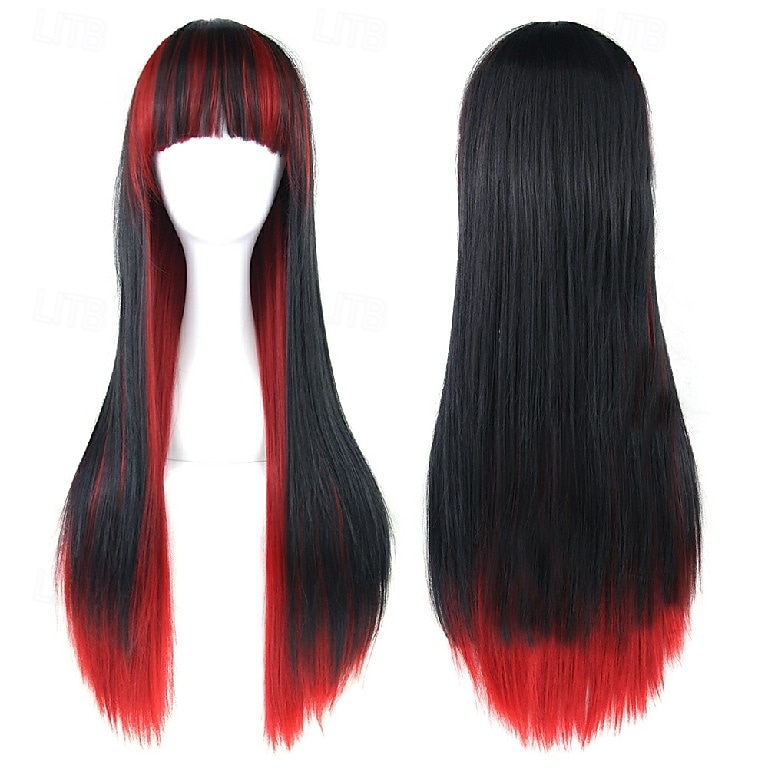 Parrucca ombre arcobaleno in capelli sintetici con frangia rossa gialla viola verde blu per donne nere Festa di Halloween Cosplay del 2025 a $15.99 –P9