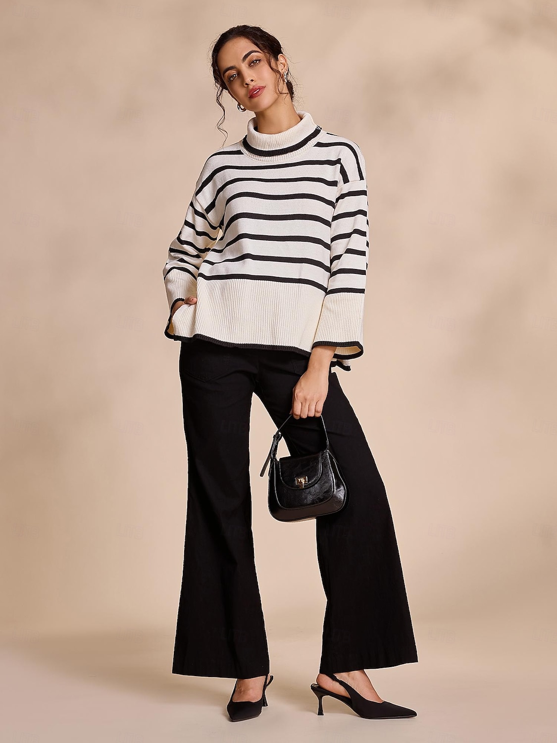 Per donna Felpa A collo alto A coste Maglia Misto lana A campana Autunno inverno Casual / quotidiano Casual quotidiano Manica lunga Banda Bianco S M L del 2025 a $54.99 –P8