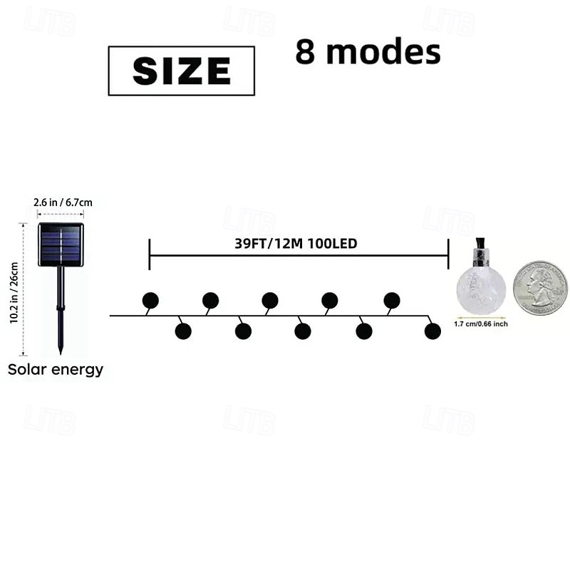 Solar String Lights for Outdoor 12m 100LED Crystal Globe Lights with 8 Modes Solar String Lights Outdoor Waterproof for Garden Tree Patio Party Christmas/Halloween Decoration 2025 - $23.99 –P1