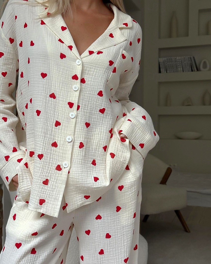 camicie stampate da donna&amp;abiti da notte - cotone grafico casa abiti del 2025 a $41.99 –P2