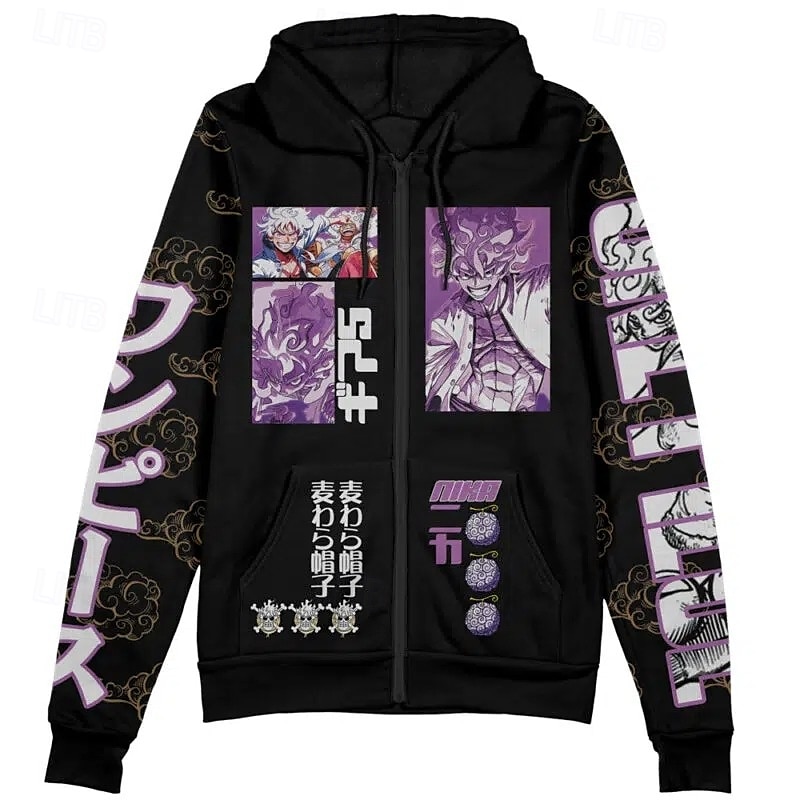 One Piece Monkey D. Luffy Roronoa Zoro Luffy Gear 5 Hattetrøje Hettegenser med glidelås Animé 3D Lomme foran Graphic Til Par Herre Dame Voksne Halloween Karneval Maskerade 3D-utskrift Fest Fritid 2025 - $32.99 –P2