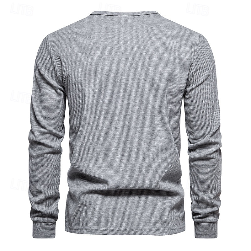 Hombre Camiseta con botones Camiseta Henley Shirt Tee Manga Larga Henley Primavera & Otoño Plano Moda Design Básico Vacaciones Calle Noche Negro Blanco Gris oscuro Camiseta superior para hombre 2025 - $10.39 –P9