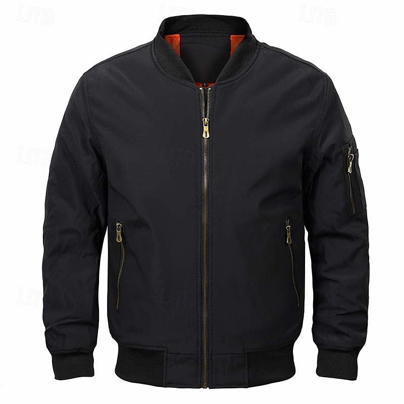 Homme Veste légère Bomber Coupe-vent Veste décontractée du quotidien Vacances Chaud Poche Automne hiver Plein Mode Classique Col Mao Normal Noir Vert Véronèse Bleu de minuit Gris Veste de 2025 ? $62.99 –P8