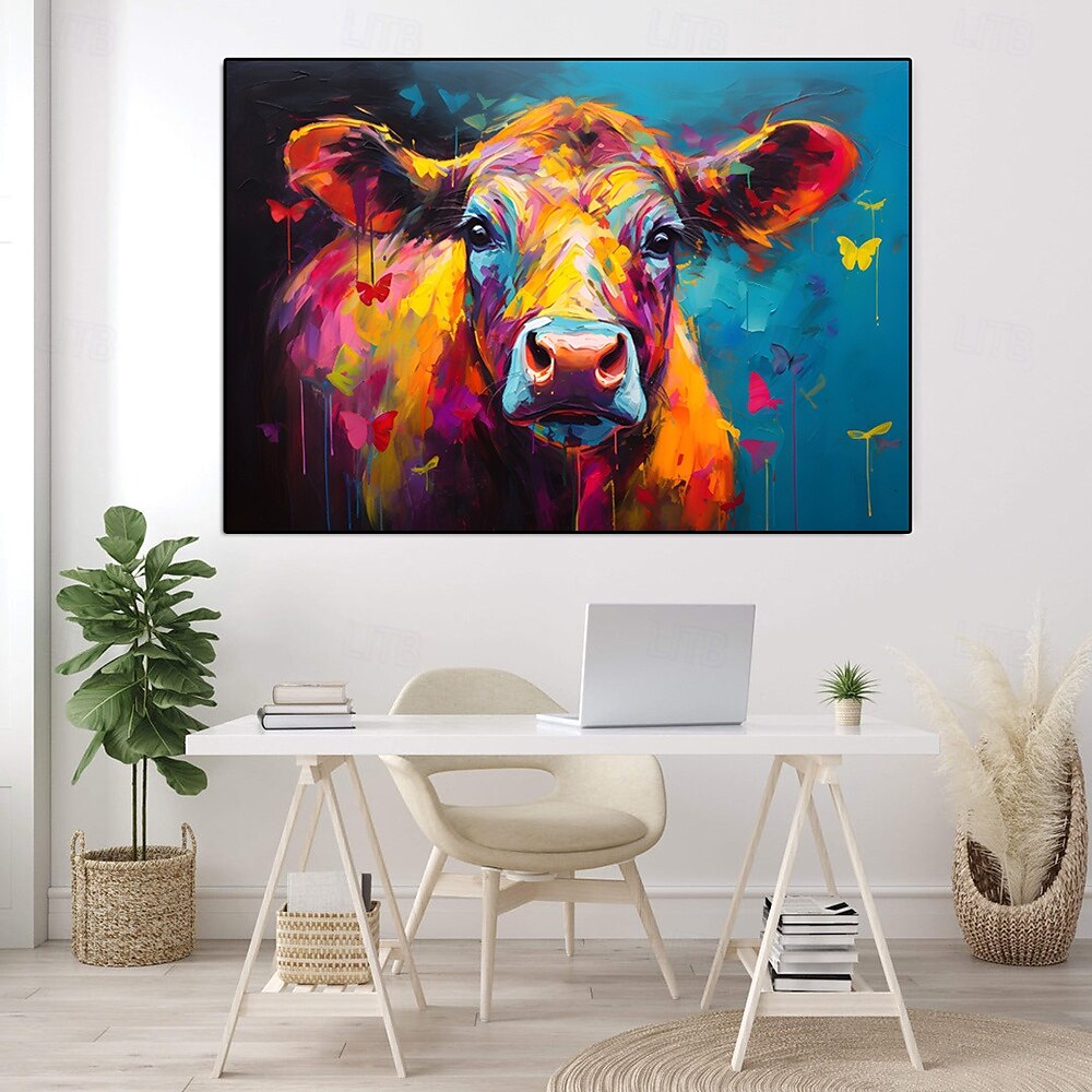 peinture à l'huile de vache colorée peinte à la main peinture à l'huile d'animaux faite à la main sur toile art mural peint à la main décoration intérieure peinture d'animaux de la ferme œuvre d'art de 2025 ? $125.99 –P2