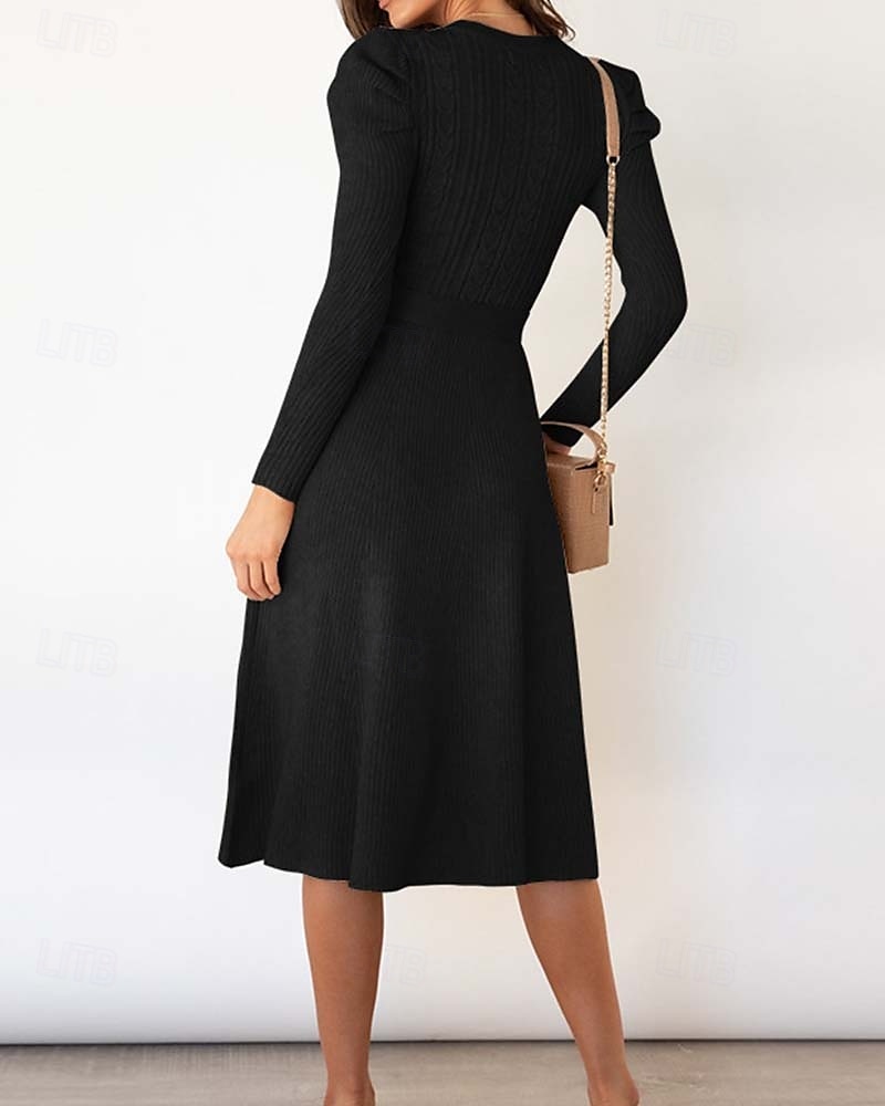 Damen Pullover Kleid Modisch elegante kleider Feste Farbe Gerippt Rundhalsausschnitt Strick Langarm Normale Oberteile Stricken Arbeit Täglich Schwarz Grün Herbst Winter 2025 - $62.99 –P3
