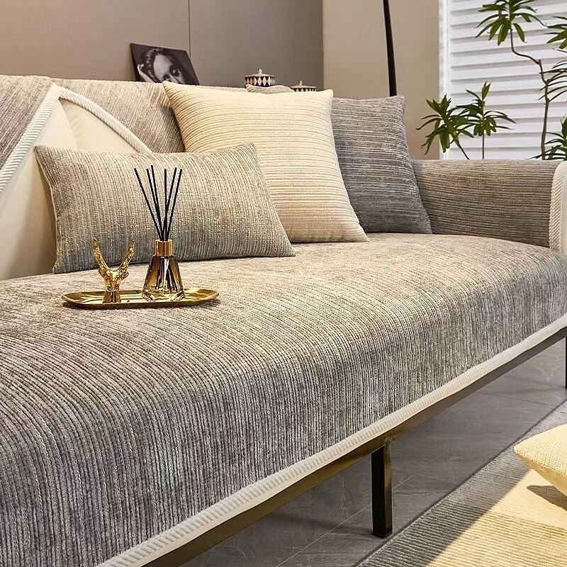 set di cuscini per divano in ciniglia moderno design semplice ed elegante in grigio quattro stagioni universale lussuoso copridivano antiscivolo perfetto per un look elegante e sofisticato del 2025 a $19.49 –P2