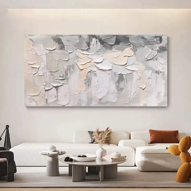 3D-Blumenölgemälde, handgemalt, dickes Strukturölgemälde, beige-weißes Gemälde auf Leinwand, abstraktes strukturiertes Ölgemälde für Wandkunst, Gemälde für Wohnzimmer 2025 - $75.99 –P2