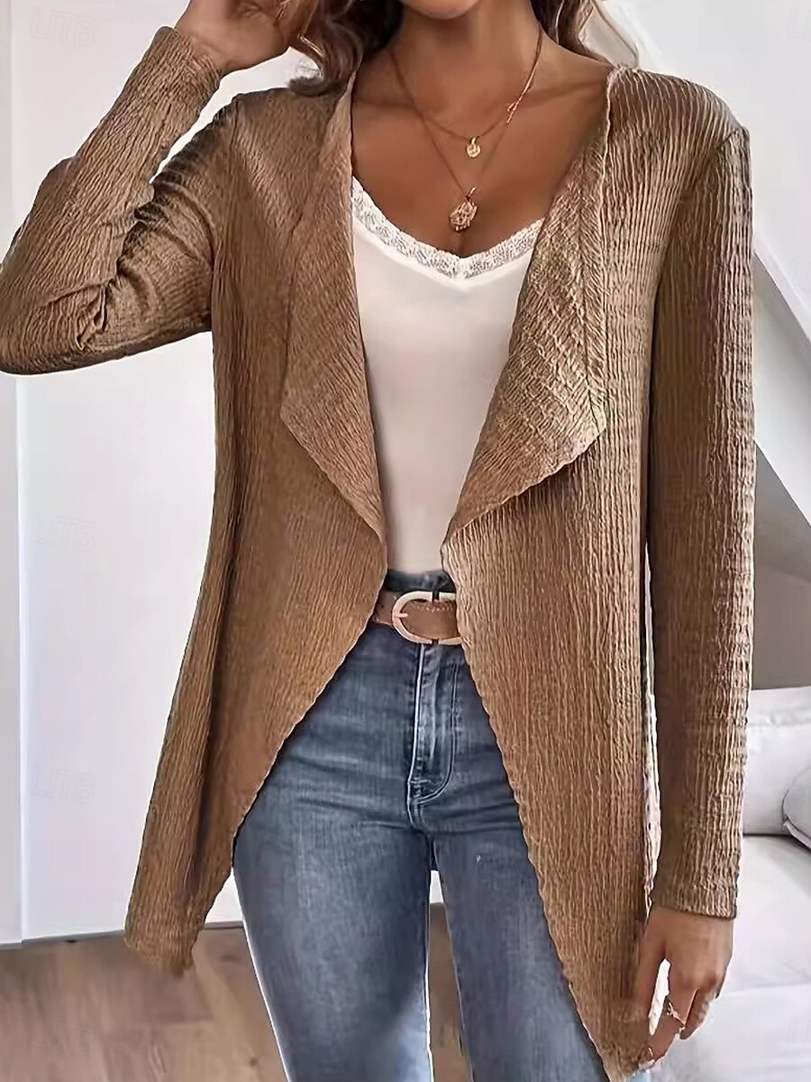 Damen Jacke Alltagskleidung Rüsche Feste Farbe Windundurchlässig Vintage Regular Fit Oberbekleidung Langarm Frühling Schwarz S 2025 - $35.99 –P2