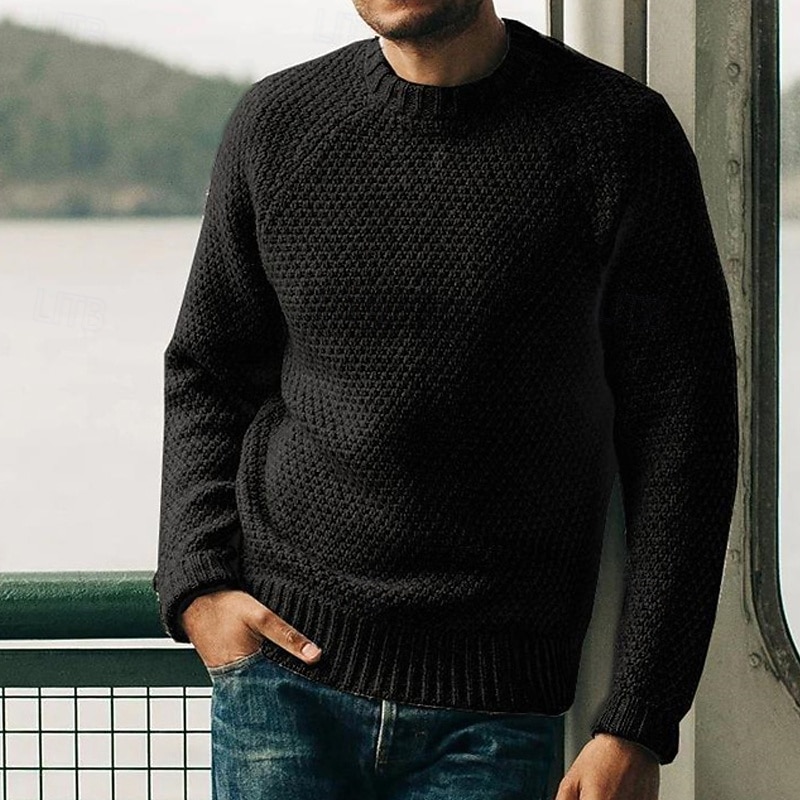 Herren Pullover Strickpullover Gerippt Gehäkelt Stricken Standard Strick Glatt Rundhalsausschnitt Modisch Basic Freizeitskleidung Verabredung Bekleidung Herbst Winter Schwarz Weiß S M L 2026 - $36.99 –P4