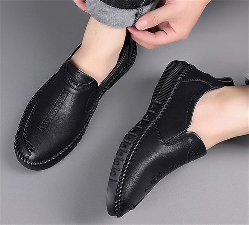 Herren Loafer & Slip On Komfort Schuhe Handnähen Brautkleider schlicht Outdoor Täglich Mikrofaser Atmungsaktiv Halbschuhe Schwarz Braun Frühling 2026 - $34.99 –P2