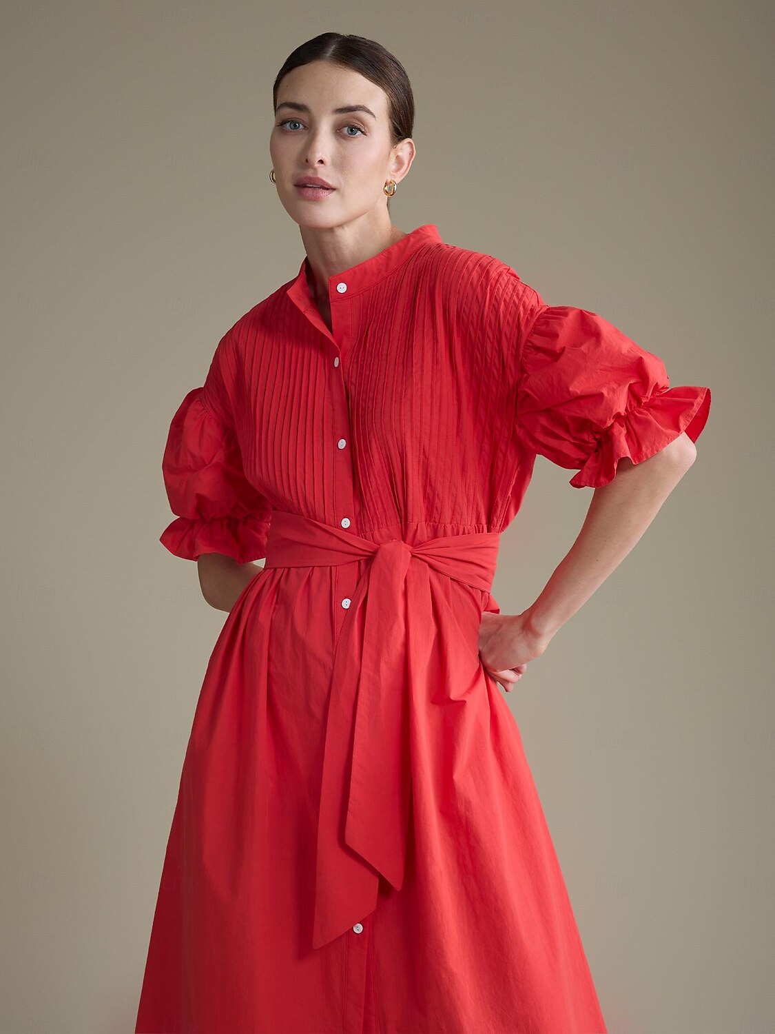 robe longue ceinturée en coton uni à col Henley de 2025 ? $78.99 –P3