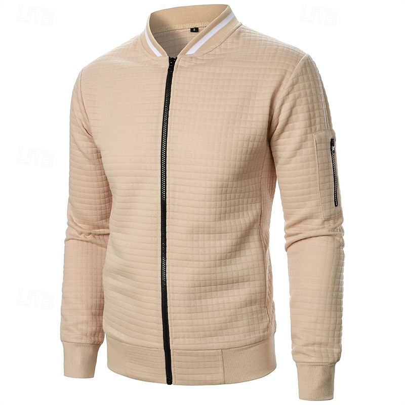 Men's Lightweight Jacket Waffle Jacket Summer Jacket Transition Jacket Vacation Daily Pocket Spring &  Fall Plain Fashion Classic Standing Collar Regular Black White Wine Navy Blue Khaki Jacket 2025 - $22.99 –P8