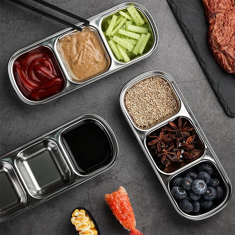 2/4pcs Stainless Steel Soy Sauce Dish Dipping Bowls 3 Grids Divided Sauce Dishes Side Dishes for Soy Sauce Ketchup Seasoning Sushi (3 Grid) 2025 - $11.49 –P2