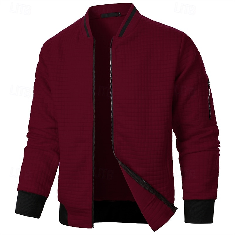 Men's Lightweight Jacket Waffle Jacket Summer Jacket Transition Jacket Vacation Daily Pocket Spring &  Fall Plain Fashion Classic Standing Collar Regular Black White Wine Navy Blue Khaki Jacket 2025 - $22.99 –P16
