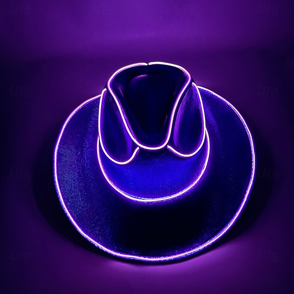 Cowgirl Hat Fedora Light Up Cowboy Hat Glowing Fedora Hat Glow In the Dark for Music Festivals Sparkly Glowing Cowboy Hat Versatile 2026 - $28.99 –P12