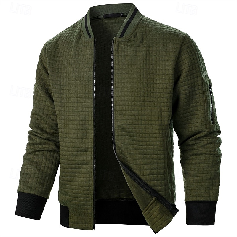 Men's Lightweight Jacket Waffle Jacket Summer Jacket Transition Jacket Vacation Daily Pocket Spring &  Fall Plain Fashion Classic Standing Collar Regular Black White Wine Navy Blue Khaki Jacket 2025 - $22.99 –P1