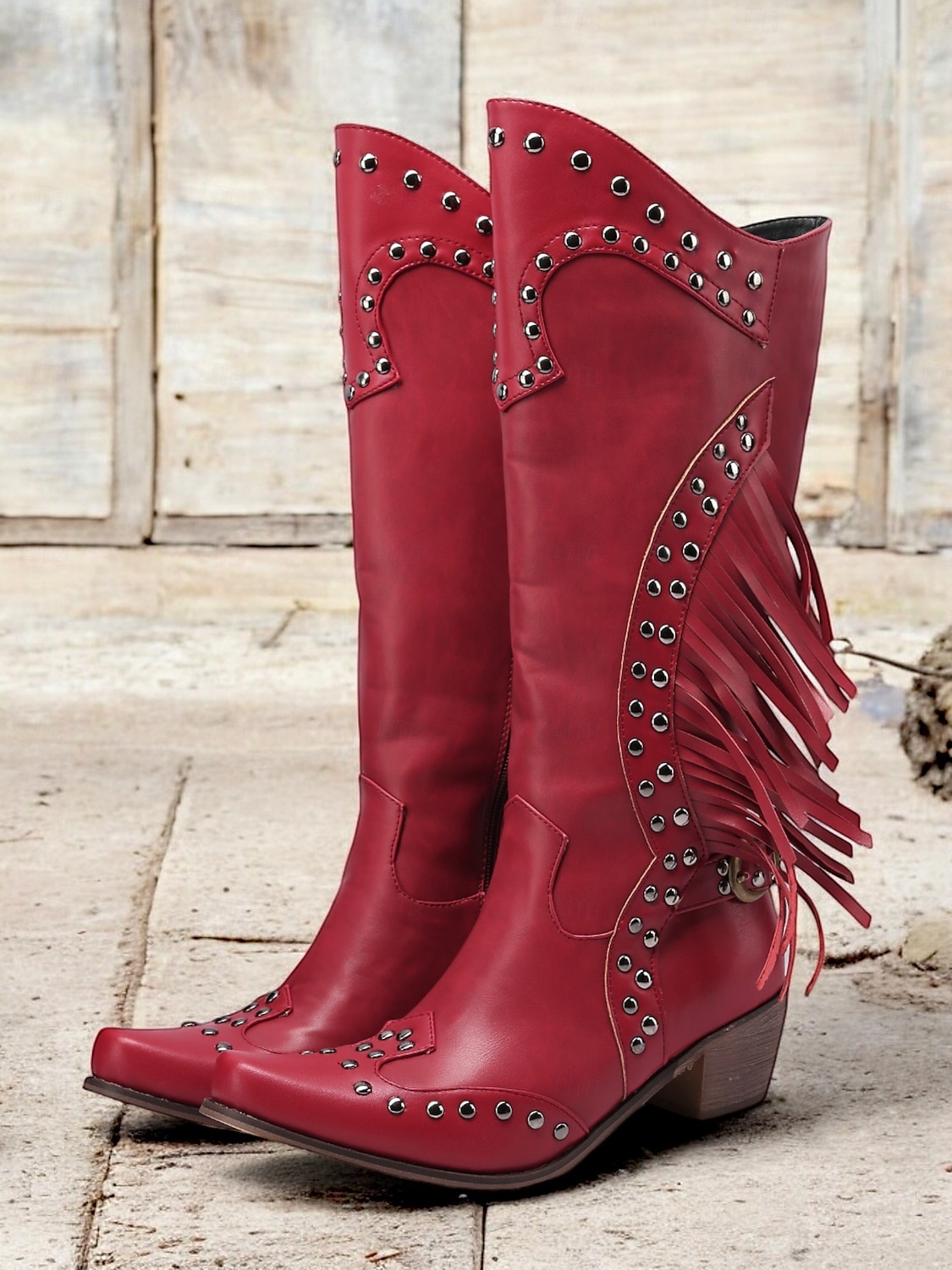 dámské hnědé westernové kovbojské boty s třásněmi a cvočky, vintage boty ke kolenům pro rodeo a country outfit 2025 - $79.99 –P2