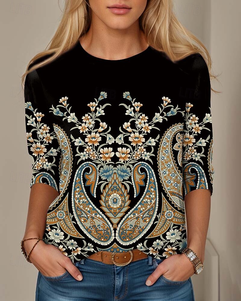 T-shirt pour femmes à impression casual tops réguliers quotidien noir blanc rose poussiéreux violet printemps automne de 2025 ? $22.99 –P1