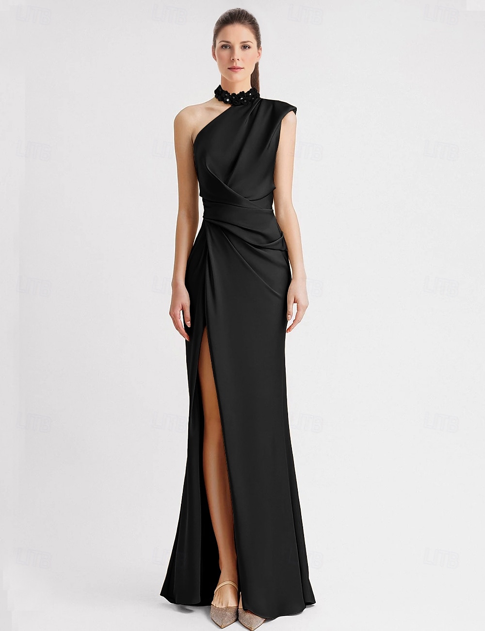 Sheath Evening Gown Elegant Dress Formal Floor Length Sleeveless One Shoulder Pocket Satin with Appliques dress to impress 2025 - $171.99 –P3