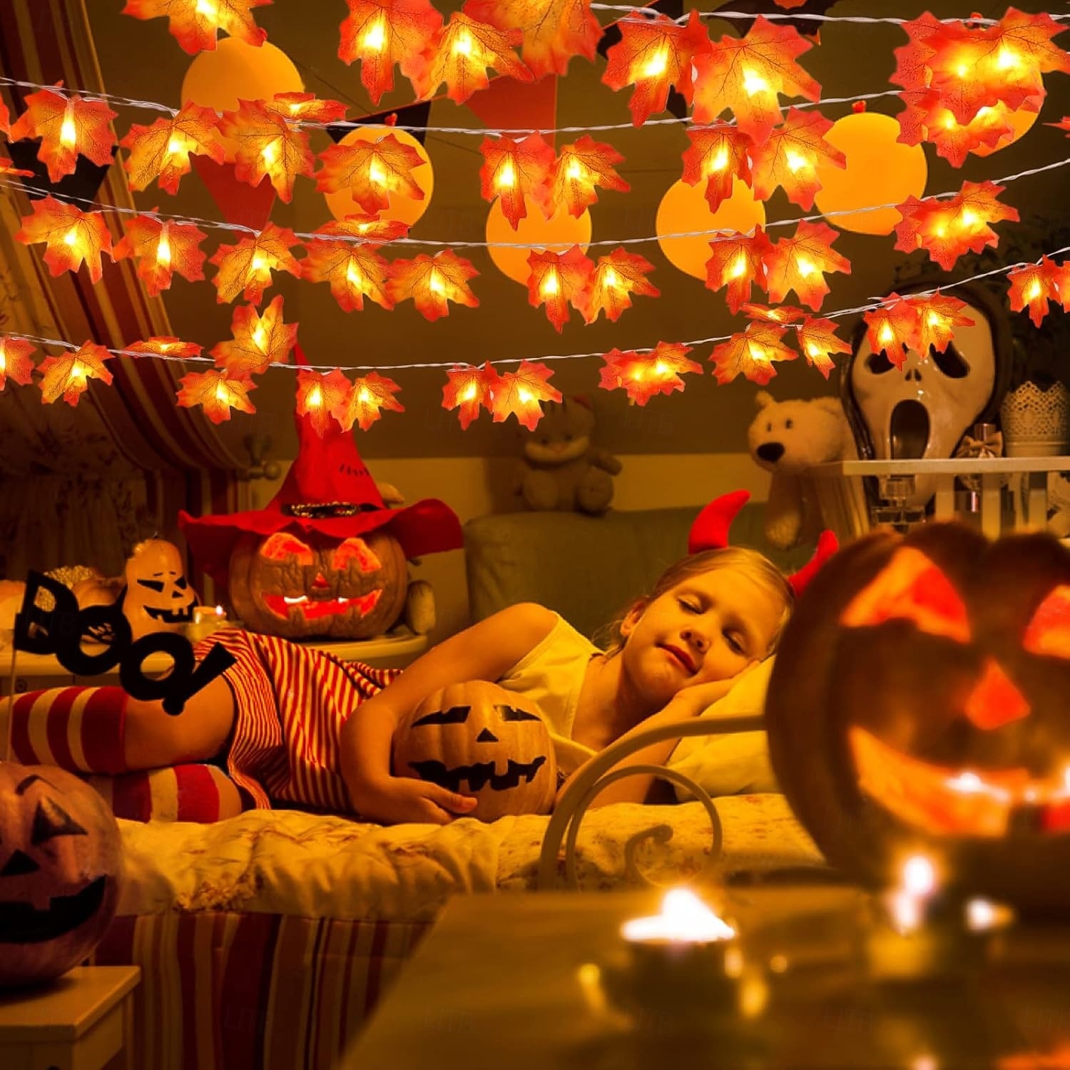 hálaadás juharlevél zsinór lámpák 10/20/40 led füzér lámpák akkumulátor / usb táplálás halloween karácsonyi esküvői buli ünnep kerti erkély dekoráció 2025 - $9.99 –P7