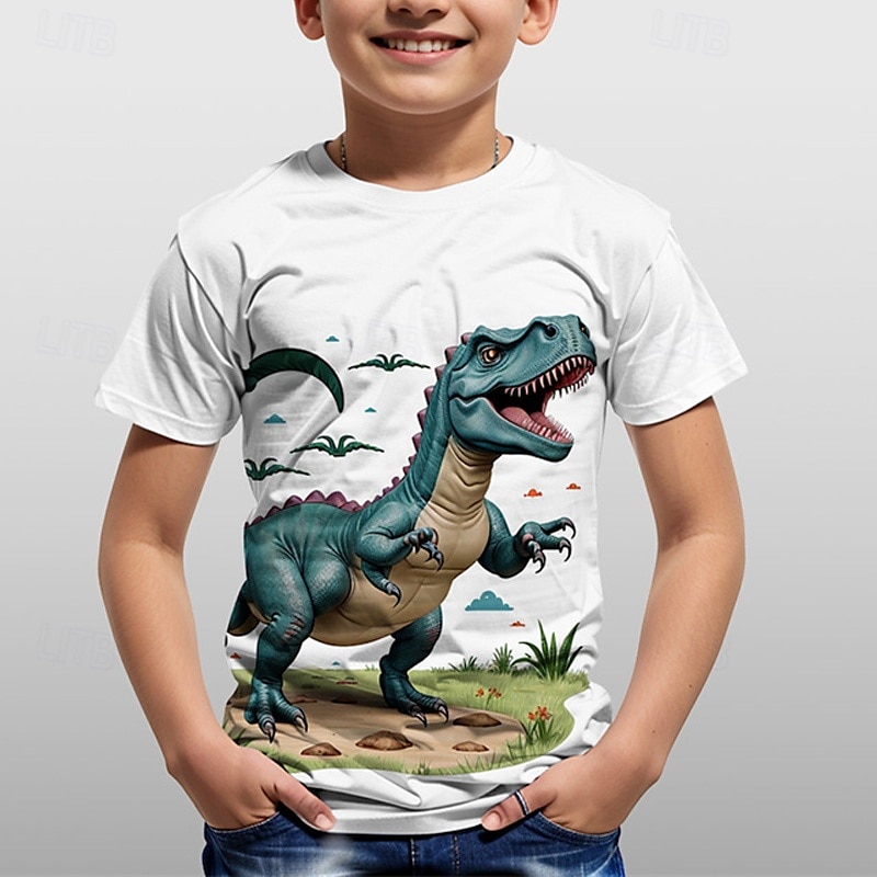 Poikien 3D Kuvitettu Eläin Dinosaurus T-paita Lyhythihainen Kesä Kevät Muoti Perus Lapset 4-12 vuotta Tiukka pyöreä kaula-aukko ulko- Kausaliteetti Päivittäin Normaali 2025 - $11.99 –P2