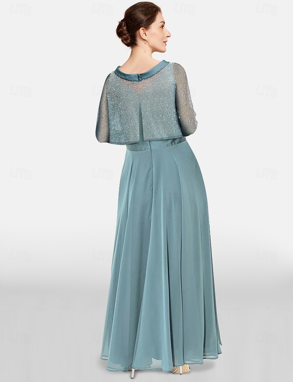 Abito A-Line per la Madre della Sposa Due Pezzi Matrimonio al Mare Elegante Collo Gioiello Lunghezza Tera Chiffon Pizzo Maniche 3/4 Giacca Inclusa Abiti con Colore Solido 2025 misura personalizzata del 2025 a $158.99 –P2