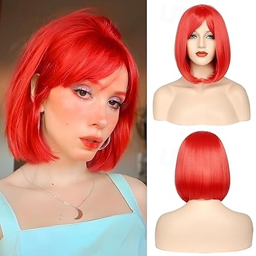 peruca bob com franja perucas de cabelo curto para mulheres peruca reta peruca bob sintética natural resistente ao calor perucas laterais para festa uso diário de 2025 por $18.99 –P3