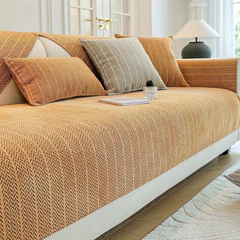 Solid Color Chenille Anti-Scratch Herringbone Couch Cover - Soft and Durable Fabric - Elegant Herringbone Pattern - Protects Your Sofa from Scratches and Wear 2025 - $19.49 –P7
