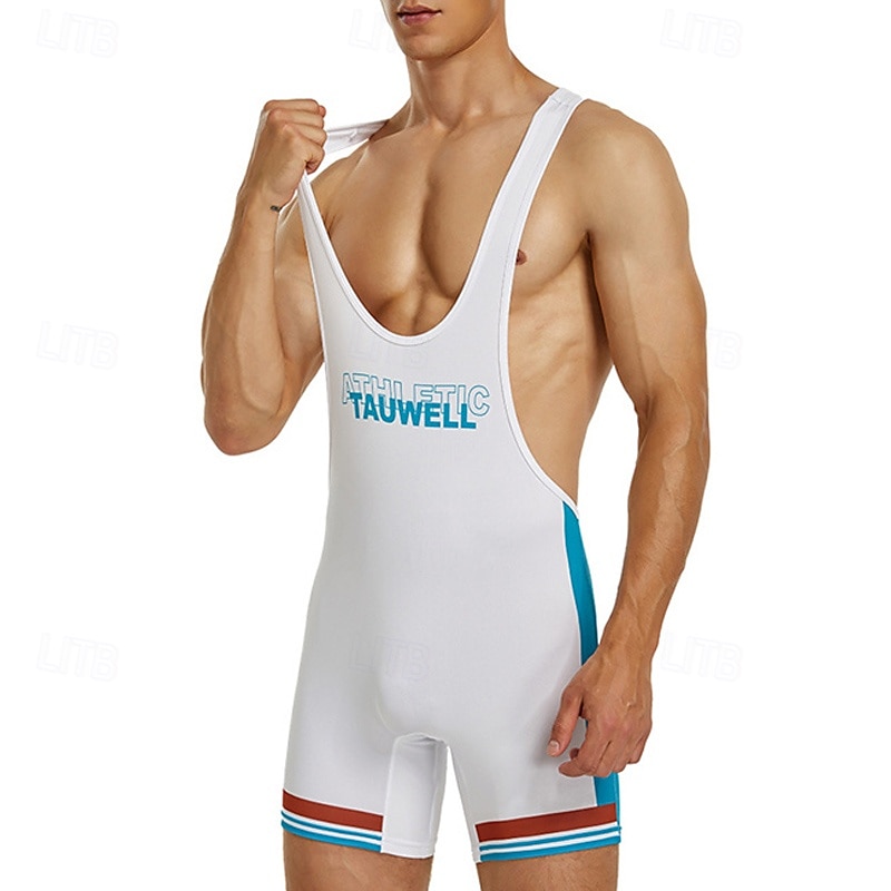 Herren Wrestling-Anzug Figurformender Overall Formwäsche Atmungsaktiv Schnelltrocknend Hohe Dehnung Sommer Frühling Polyester Draußen Gehen Joggen Weiß Blau 2025 - $17.99 –P6