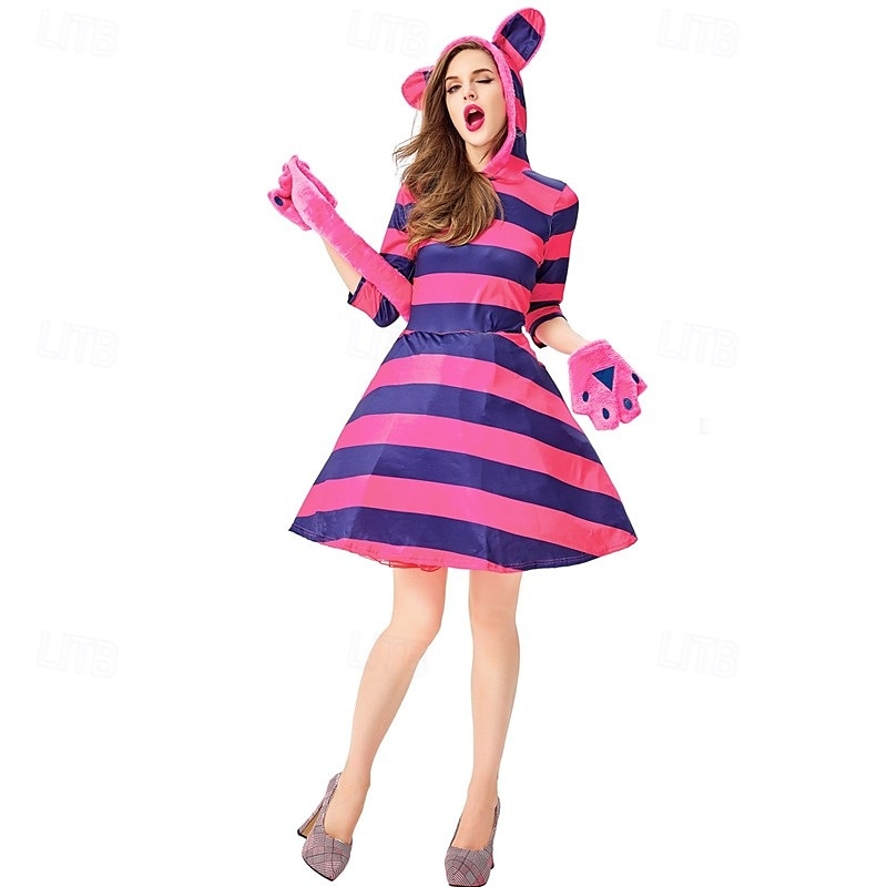 Alice in Wonderland Pohádka Cheshire Cat Halloween skupinové rodinné kostýmy Děti Dámské Dívčí cosplay Výkon Večírek předvečer Všech svatých Karneval Jednoduchý karnevalový kostým 2025 - $43.99 –P7