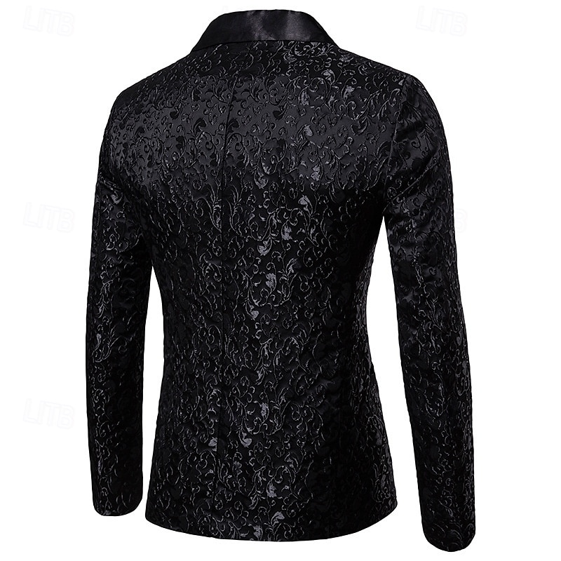 Herr Kavaj Företag Cocktailfest Bröllopsfest Mode Ledigt Vår & Höst 80% bomull Växter Knapp Ficka Bekväm Enkelknäppt Blazer Svart Vit Rubinrött Guld 2025 - $65.99 –P6