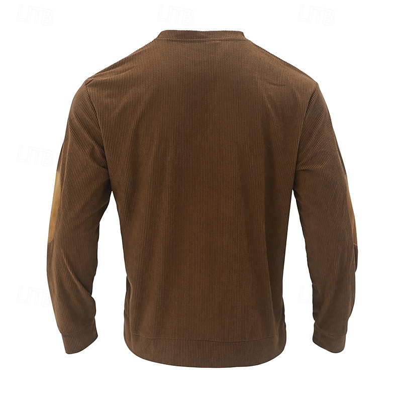 Homens Camiseta Camiseta de Veludo Manga Longa Gola Redonda Côr Sólida Tradicional / Vintage Quente Veludo Cotelê Casa Ao ar livre Desportos e Ar livre Marron Escuro Preto Vinho Top Tee para Homens de 2026 por $21.99 –P5