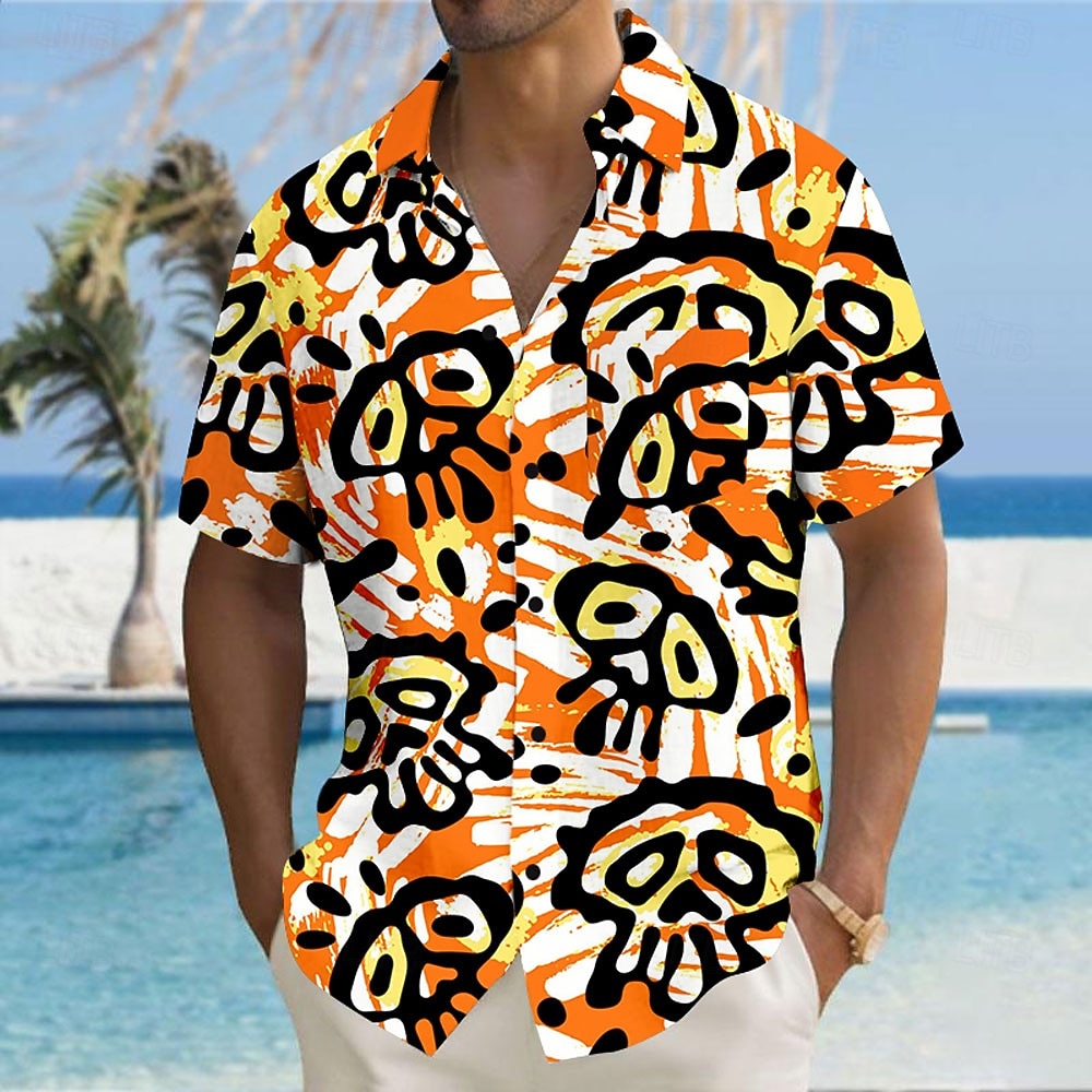HISDERN Men Funky Hawaiana Ananas Camicie Manica Corta Tasca Frontale Vacanze Estive Aloha Stampate Beach Casual Navy Blue Hawaii Shirt 119495481 - Foto 4
