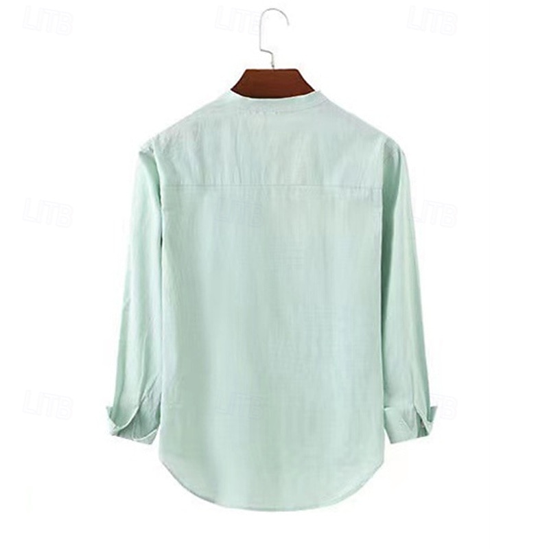 Per uomo Camicia Camicia popover Camicia Estiva Camicia casual Camicia da Spiaggia Nero Bianco Verde chiaro Azzurro Manica Lunga Semplice Colletto alla coreana Vacanza Camicia hawaiana Bottonato del 2025 a $16.99 –P6