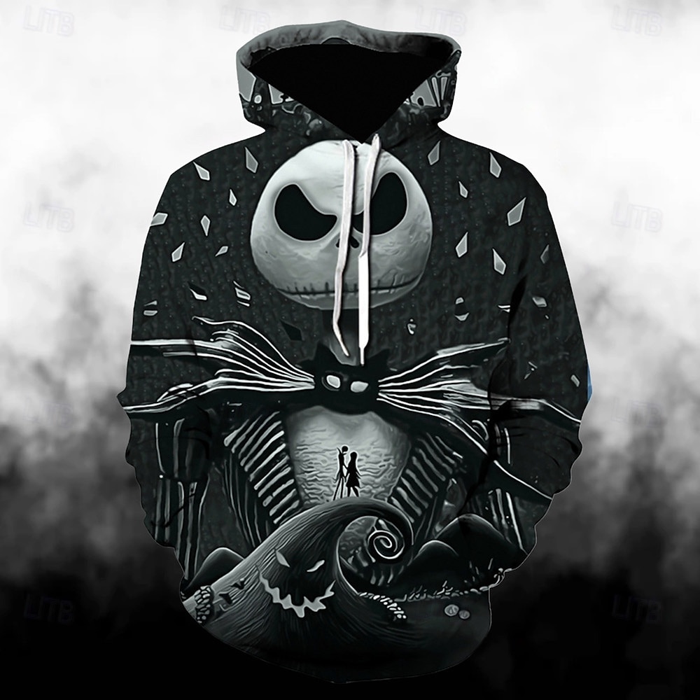 Víspera de Todos los Santos Salida Jack Skellington Esqueleto Sudadera Pullover Sudadera con capucha navideña divertida Estampado 3D Bolsillo delantero Gráfico Para Pareja Hombre Mujer Adulto Víspera 2025 - $35.99 –P1