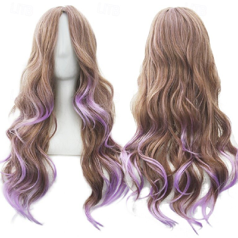 Parrucca ombre arcobaleno in capelli sintetici con frangia rossa gialla viola verde blu per donne nere Festa di Halloween Cosplay del 2025 a $15.99 –P10