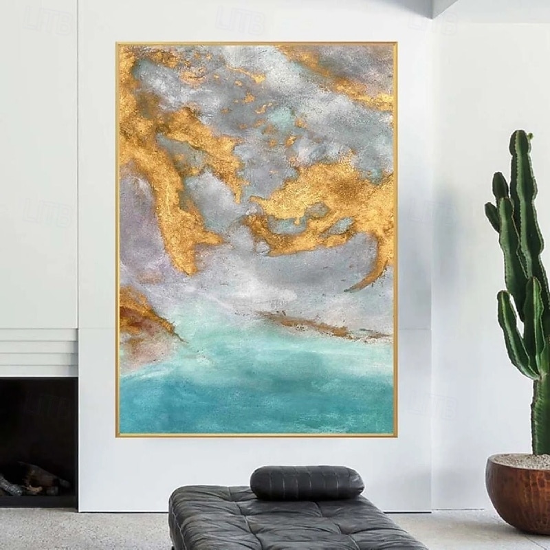 Folienölgemälde, handgemalte abstrakte Goldfoliengemälde, handgemachte reich strukturierte Acrylmalerei, Wandkunst, handgemaltes Kunstwerk, Ölgemälde für Wohnzimmer, Büro, Wanddekoration, 2025 - $94.99 –P4