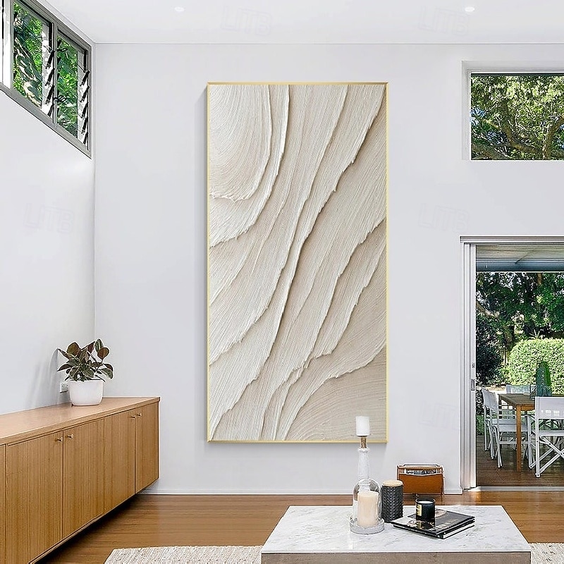 großes weißes Ölgemälde handgefertigt 3D weißes Ölgemälde auf Leinwand handgefertigtes abstraktes Gemälde handgefertigte Wandkunst Pattle Knife Wave-Gemälde leichtes Luxus-Ölgemälde für Wohnzimmer 2025 - $69.99 –P4