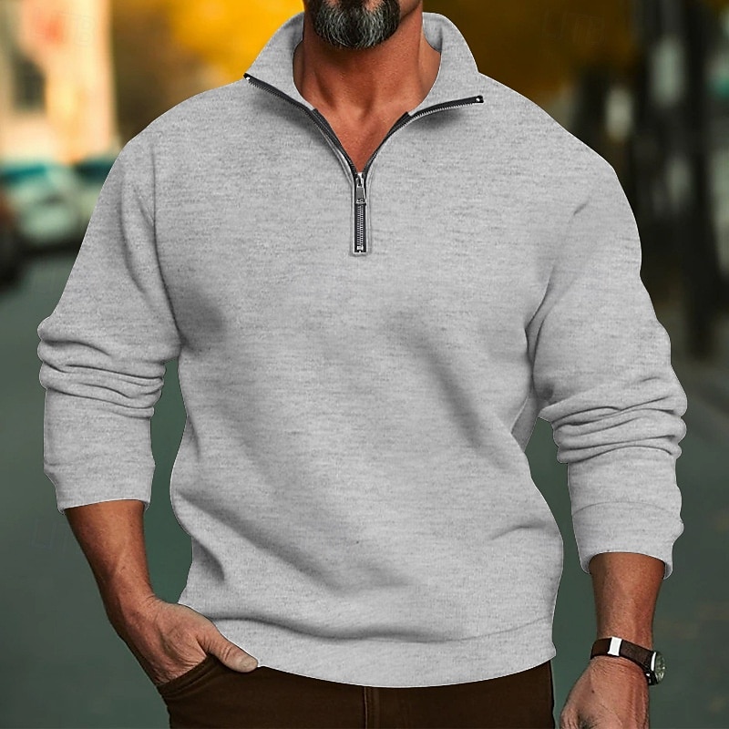 Homens Moletom Moletom com zíper Adamascado Preto Branco Vermelho Cinza Claro Meio Zíper Tecido Desportos e Ar livre Diário Feriado Roupa de rua Básico Casual Primavera & Outono Roupa Moletons de 2025 por $30.99 –P6