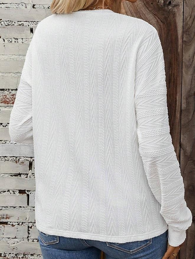 Women's Pullover Elegant Fashion Plain Work Dailywear Casual Crew Neck Buttons Long Sleeve White Fall Winter 2025 - $35.99 –P4