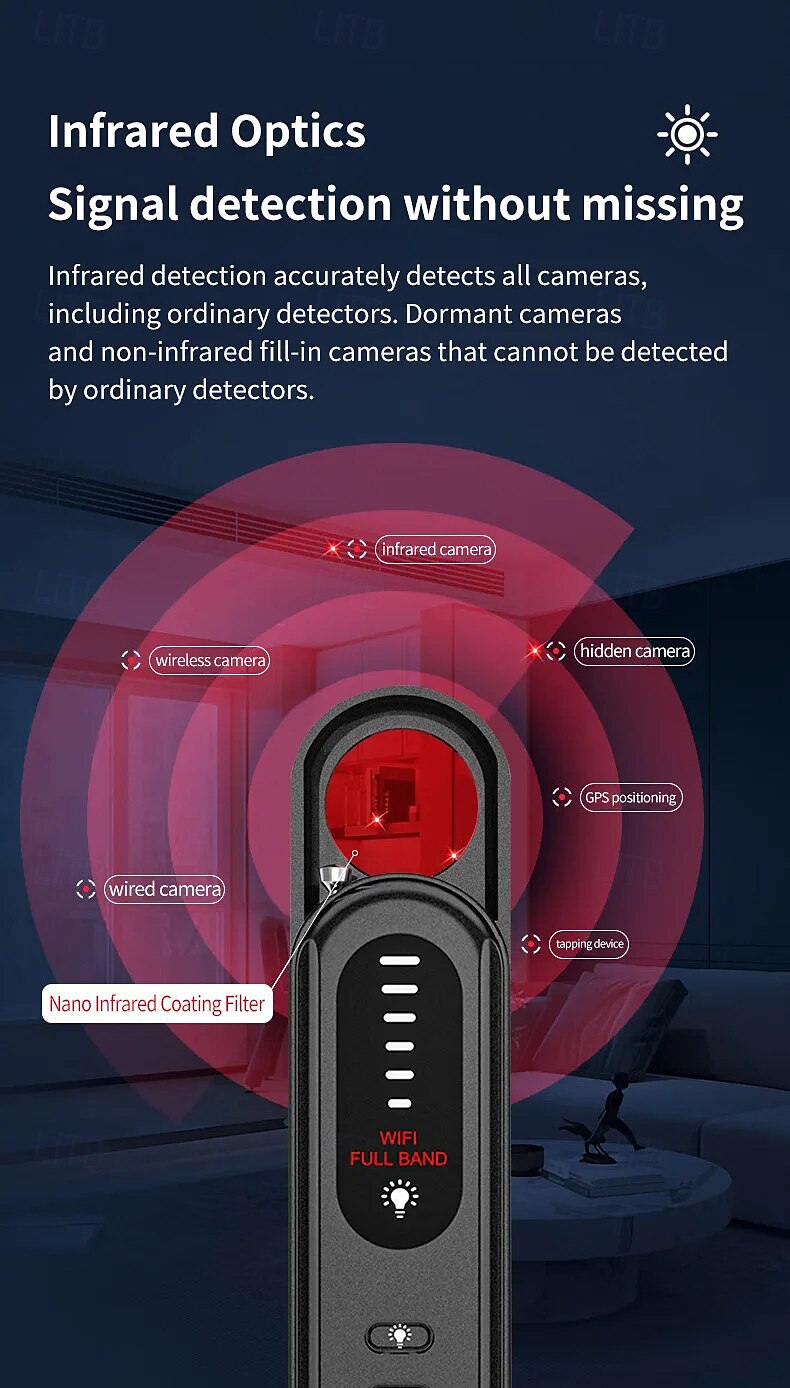 verborgen camera detector afluisterapparaat tracker anti-spion elektronisch signaal 5 niveaus gevoeligheid draadloze signaalscanner voor thuis 2025 - $39.99 –P3