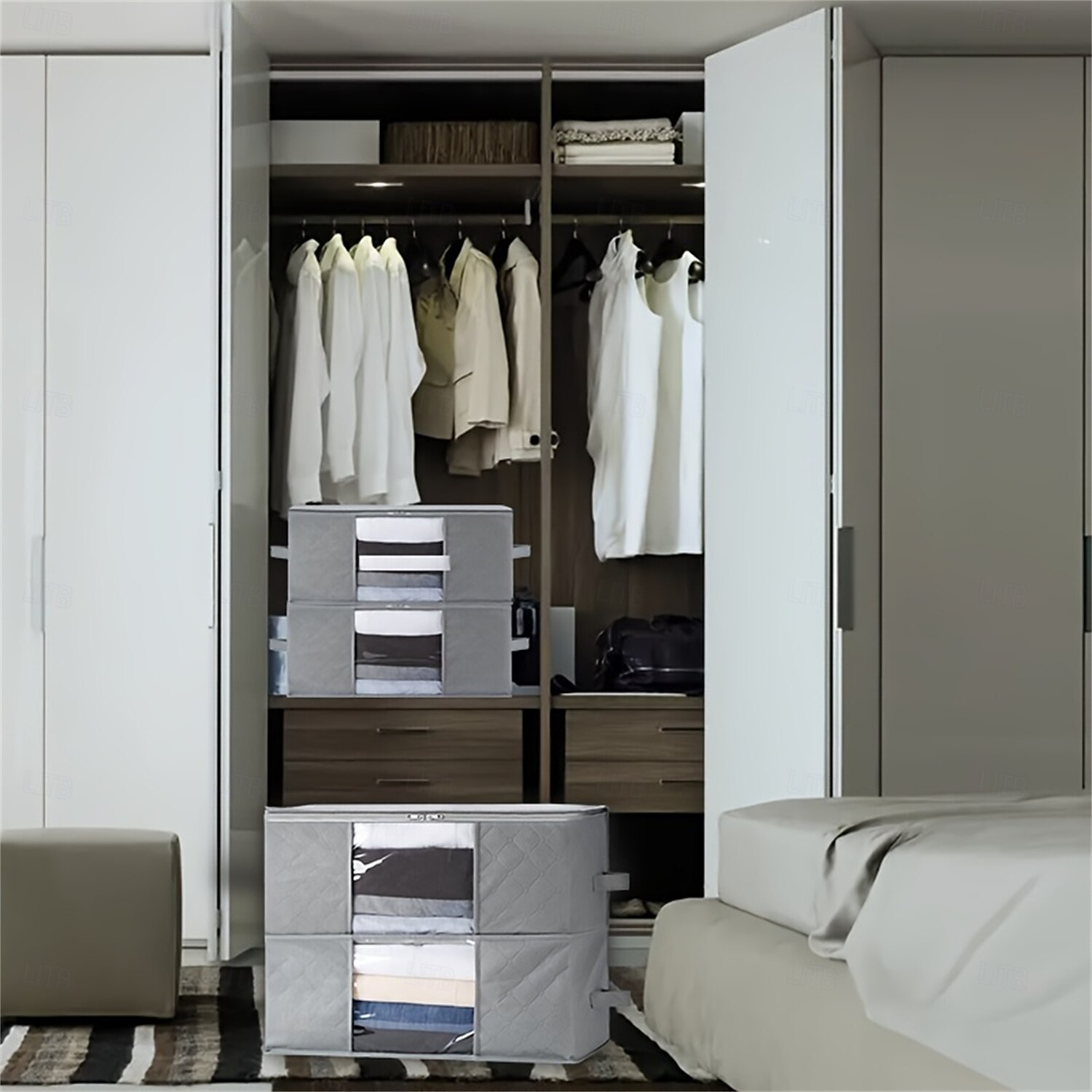 1/2/3pcs Foldable Storage Bag Set with Handles & Lids - Versatile Organizer for Clothes Bedroom Kitchen Bathroom Supplies - Durable Non-Woven Fabric TSA Approved - Gray 2025 - $5.49 –P3