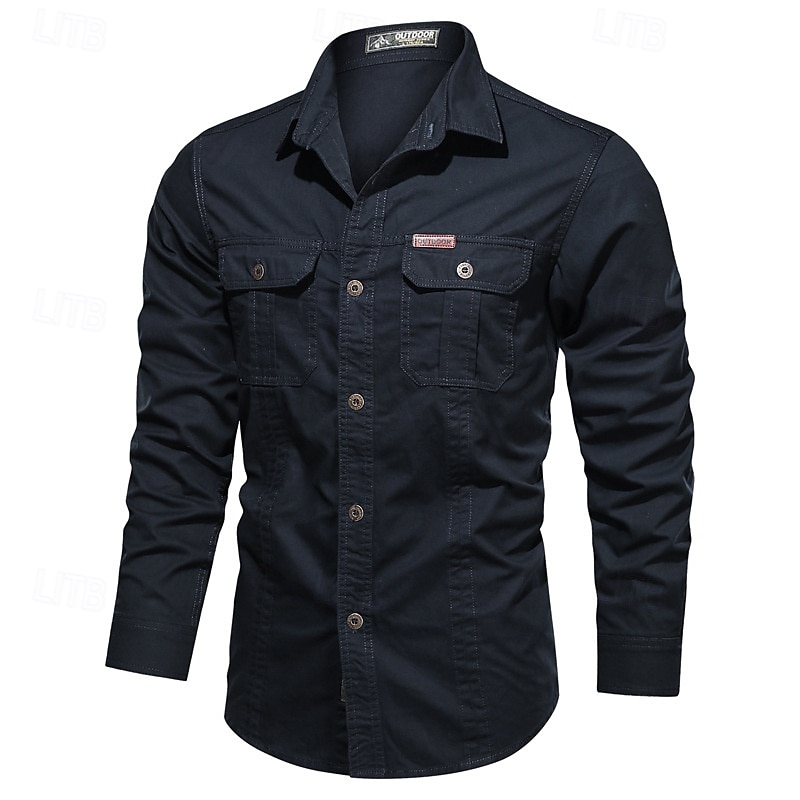 Voor heren Overhemd Werkkleding shirts Werkhemden Overhemd met knopen Cargoshirt Zwart khaki Leger Groen Donkerblauw Beige Lange mouw Effen Revers Vakantie Feestdagen Voorvak Kleding Modieus Casual 2025 - $26.99 –P2